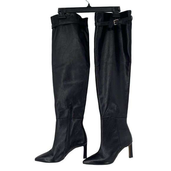 Asos Faux Leather Boots Sz 6 Over the Knee Adjustable Thigh Strap Buckle 3768 - Picture 1 of 16